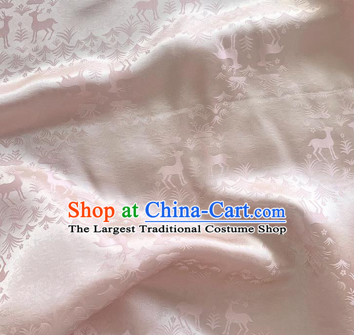 Pink China Jacquard Satin Mulberry Silk Traditional Deer Design Fabric Classical Cheongsam Cloth
