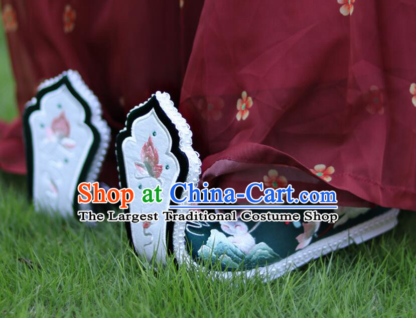 China Handmade Dark Green Shoes Tang Dynasty Princess Shoes Traditional Hanfu Embroidered Shoes