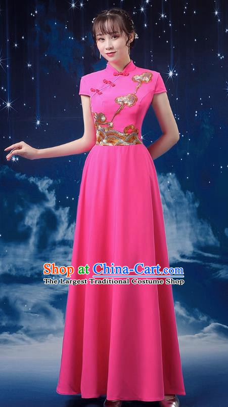 Rose Red Choir Costume Female Long Skirt Conductor Dress Poetry Recitation Stage Performance Costume