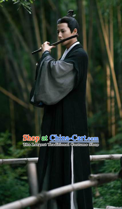 TV Series An Ancient Love Song Shen Bu Yan Black Costumes China Qin Dynasty Scholar Hanfu Garments