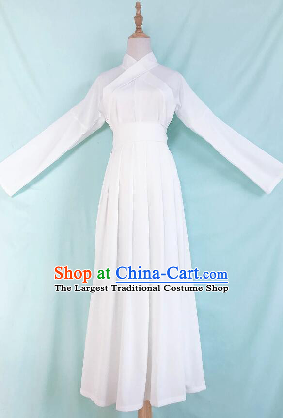 Handmade Traditional Hanfu Inner Clothes White Shirt and Skirt Complete Set