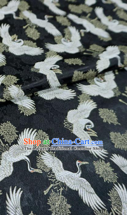 Black Chinese Traditional Brocade Fabric Ancient Hanfu Cloth Classical Cranes Pattern Design Material