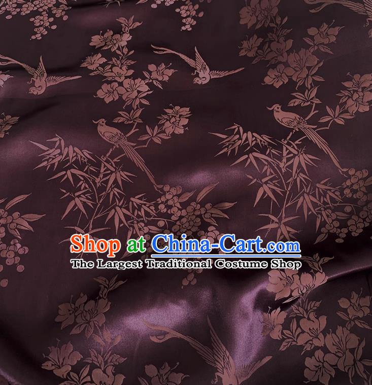 Dark Purple China Jacquard Satin Fabric Classical Pattern Design Cheongsam Cloth Mulberry Silk Material