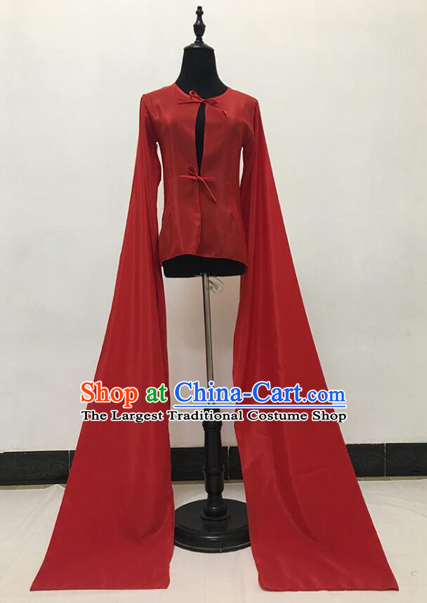 Chinese Classical Dance Traditional Red Long Water Sleeve Costume