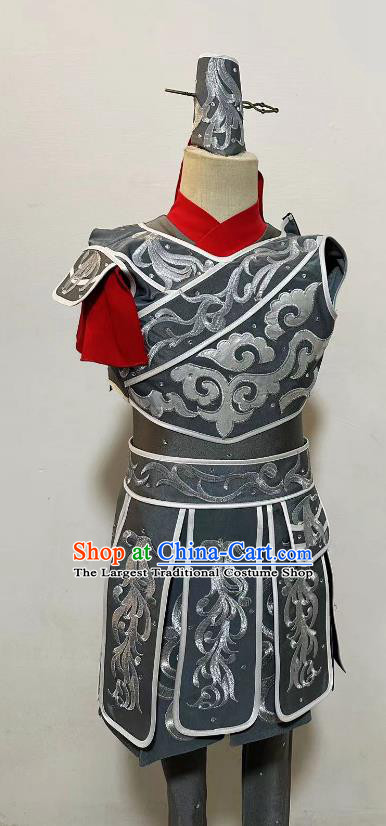 China Children Group Dance Outfit Ancient Female Warrior Hua Mu Lan Clothing Top Stage Performance Costume
