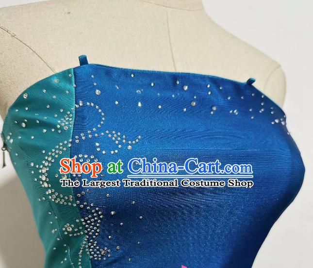 Professional Stage Performance Costume Dai Nationality Peacock Dance Blue Dress China Yunnan Ethnic Woman Dancing Clothing