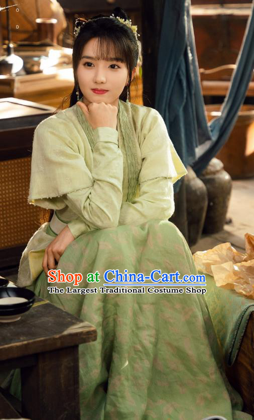Mystery TV Series Young Blood Swordswoman Pei Jing Green Clothing China Ancient Song Dynasty Young Lady Garment Costumes