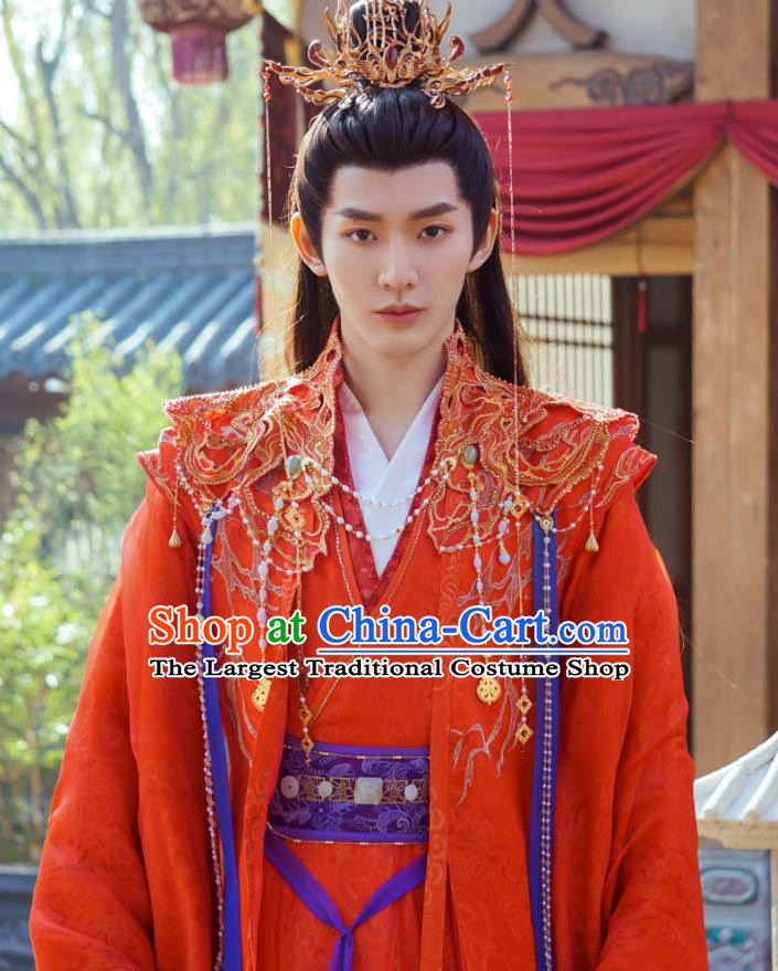 China Ancient King Wedding Costumes Till The End of The Moon Xianxia Drama Prince Xiao Lin Red Clothing