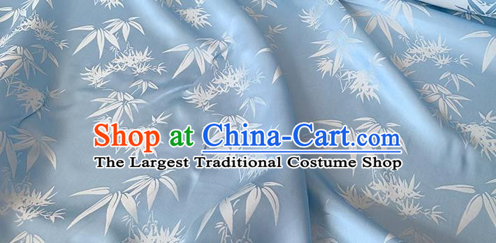 Blue China Traditional Bamboo Leaf Design Silk Cloth Classical Jacquard Mulberry Silk Fabric Cheongsam Brocade Material