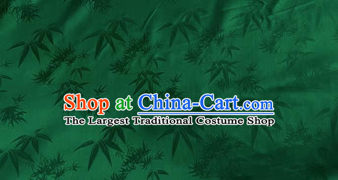 Dark Green China Classical Bamboo Leaf Pattern Silk Cloth Traditional Design Jacquard Fabric Cheongsam Brocade Material