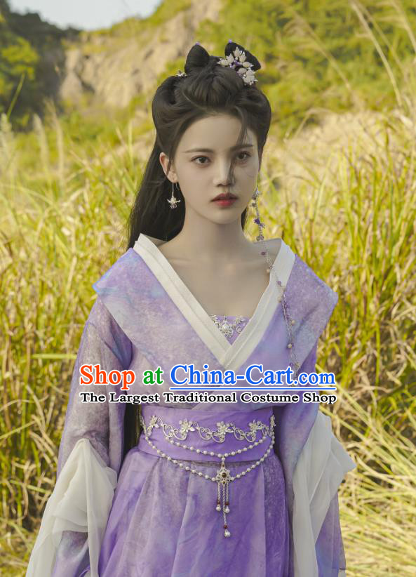 China Ancient Princess Purple Dress Xianxia TV Series Till The End of The Moon Nine Tail Fox Fairy Pian Ran Replica Clothing