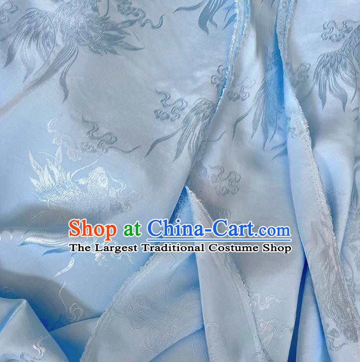 Light Blue China Classical Carps Design Silk Cloth Traditional Mulberry Silk Fabric Cheongsam Brocade Material