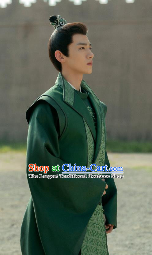 Chinese Ancient Scholar Green Clothing TV Series Destined Chang Feng Du Noble Childe Gu Jiu Si Costumes Complete Set