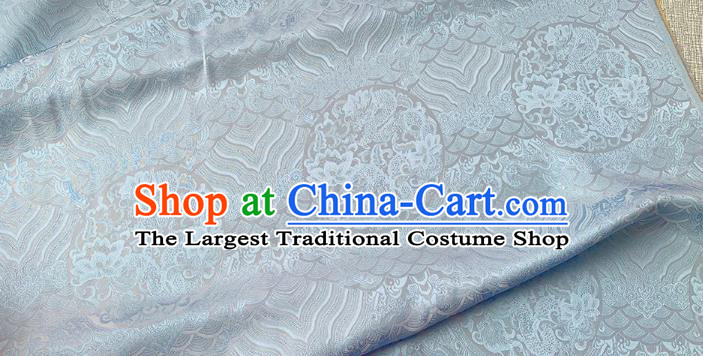 Light Blue Traditional Hanfu Silk Material Chinese Classical Round Dragon Pattern Silk Fabric Cheongsam Cloth