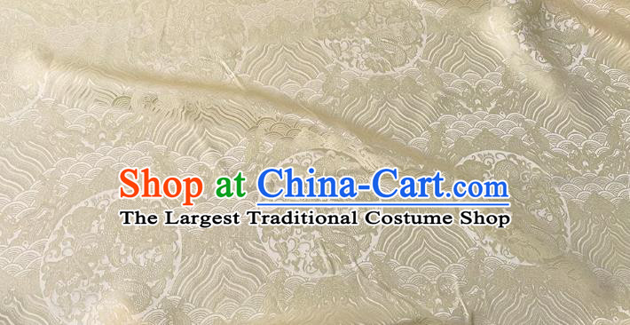 Champagne Chinese Cheongsam Cloth Traditional Hanfu Silk Material Classical Round Dragon Pattern Silk Fabric