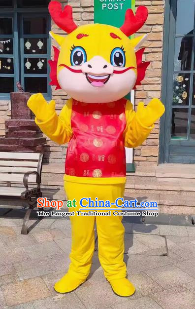 Yellow Year of The Dragon Cartoon Doll Costume Zodiac Dragon Mascot Adult Wearing and Walking Activity Ragdoll Costume Dragon Performance Props Costume