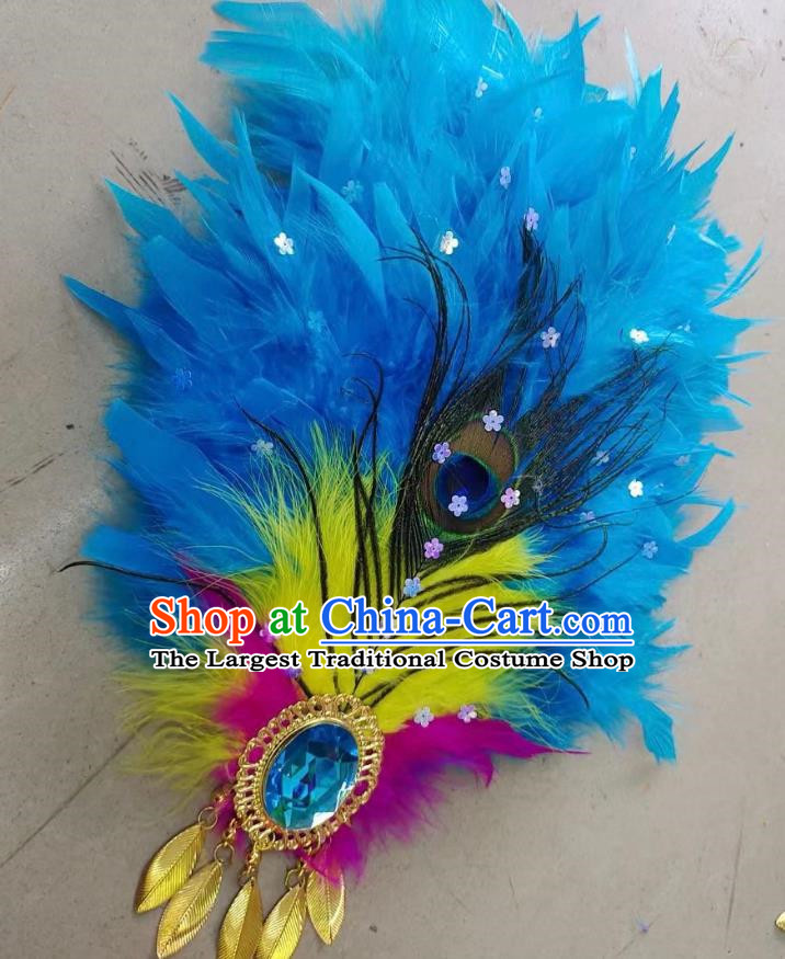 Blue Northeastern Yangko Feather Headdress Head Flower Tie Hair Yangko Headdress Corolla Sweet Yangko Feather Head Flower Peacock