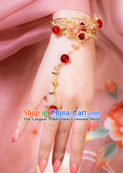 China Ancient Dunhuang Fairy Jewelry Tang Dynasty Princess Wristlet Handmade Hanfu Bracelet and Ring Set
