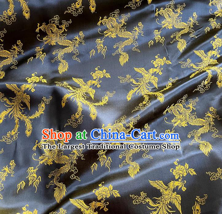 Black China Traditional Material Classical Dragon and Phoenix Pattern Silk Jacquard Cheongsam Fabric