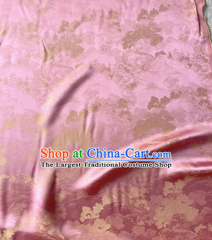 Pink China Jacquard Fabric Traditional Cheongsam Material Classical Landscape Painting Pattern Silk