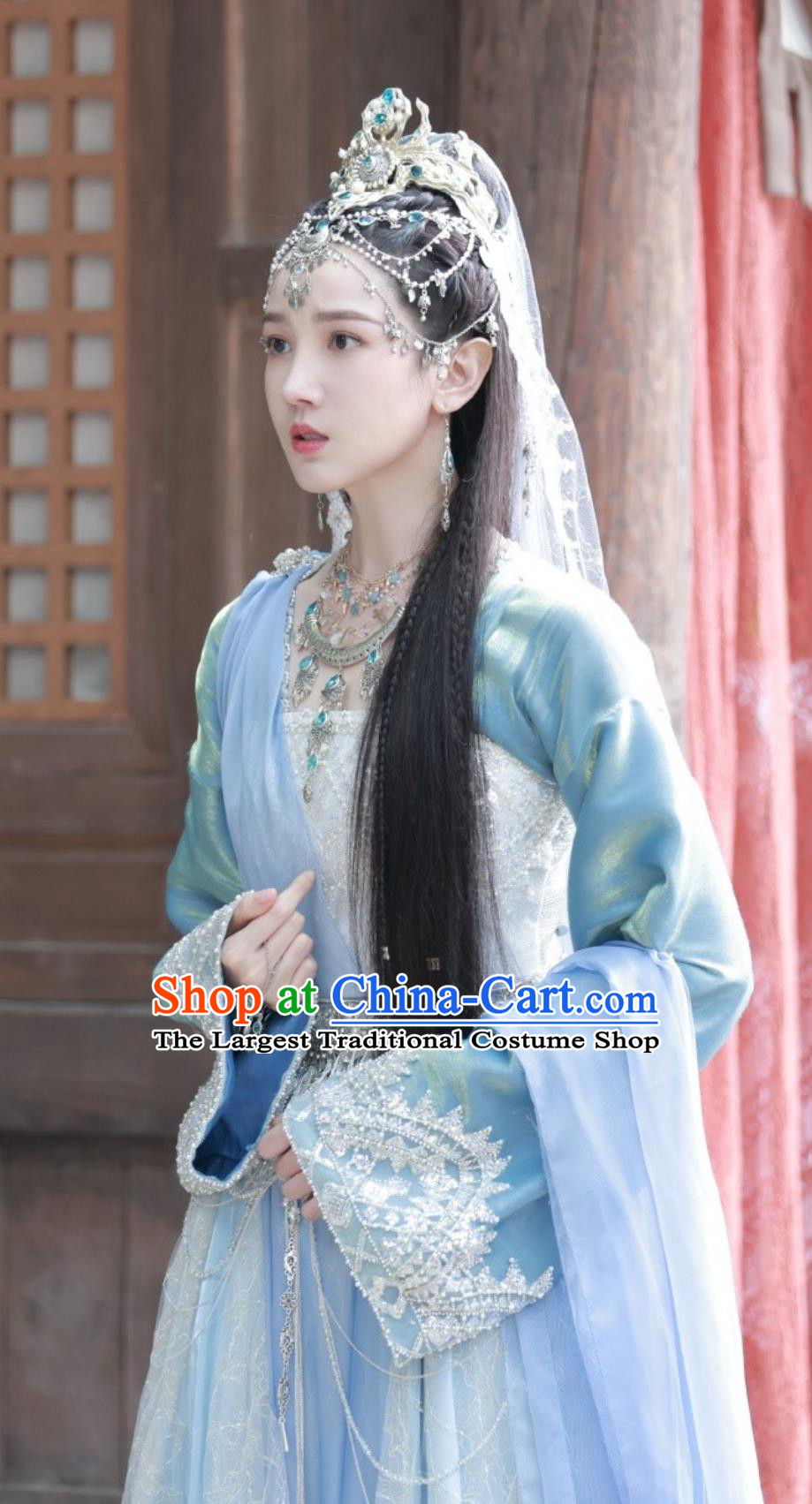 Traditional Chinese Western Regions Princess Clothing TV Series Drama Go East Ashi Lan Blue Dress Ancient China Young Woman Clothing