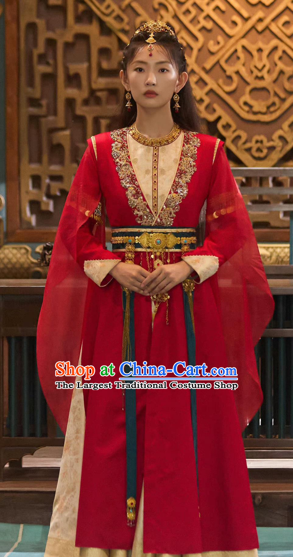 TV Series Drama Go East A Shu Red Dress Ancient China Court Woman Clothing Traditional Chinese Western Regions Princess Clothing