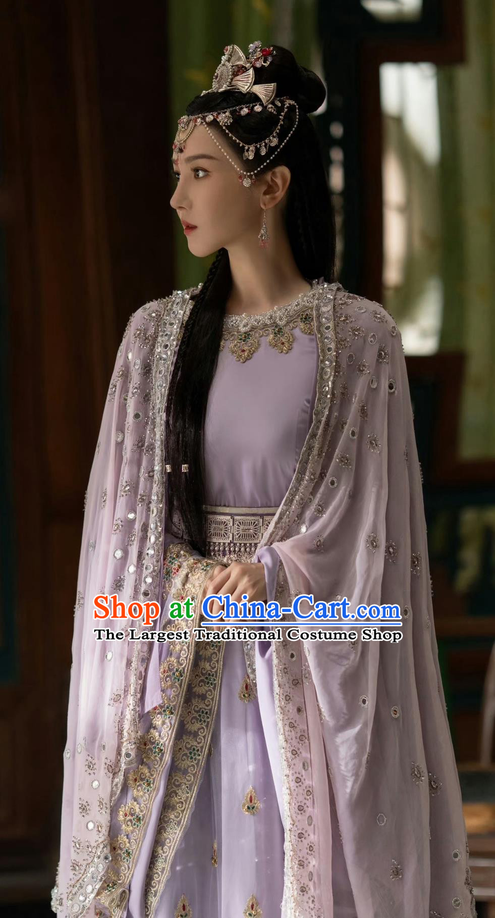 Ancient China Court Woman Clothing Traditional Chinese Western Regions Princess Clothing TV Series Drama Go East Ashi Lan Violet Dress