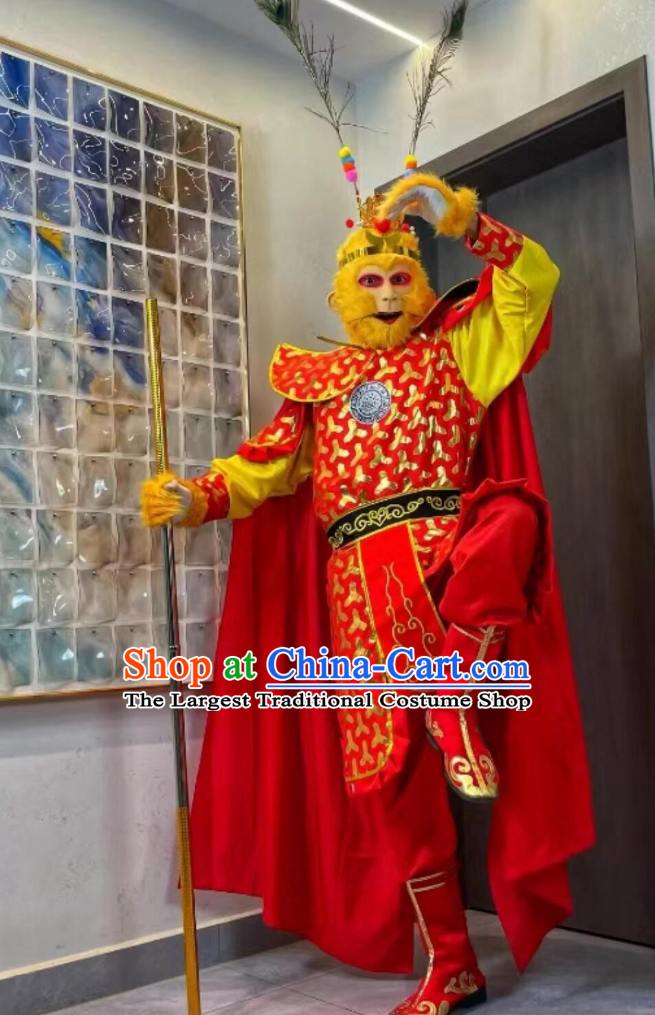 Journey to the West Handsome Monkey King Red Outfit Halloween Cosplay Costume Drama Sun Wukong Clothing