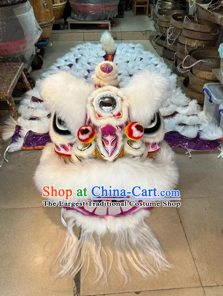 Handmade Lion Head Traditional Dancing Lion Chinese White Wool Fut San Lion Dancing Instruments Costume Complete Set