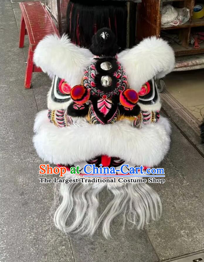 Chinese White Wool Fut San Lion Dancing Instruments Handmade Lion Head Traditional Lao Fu Zi Dancing Lion Costume Complete Set