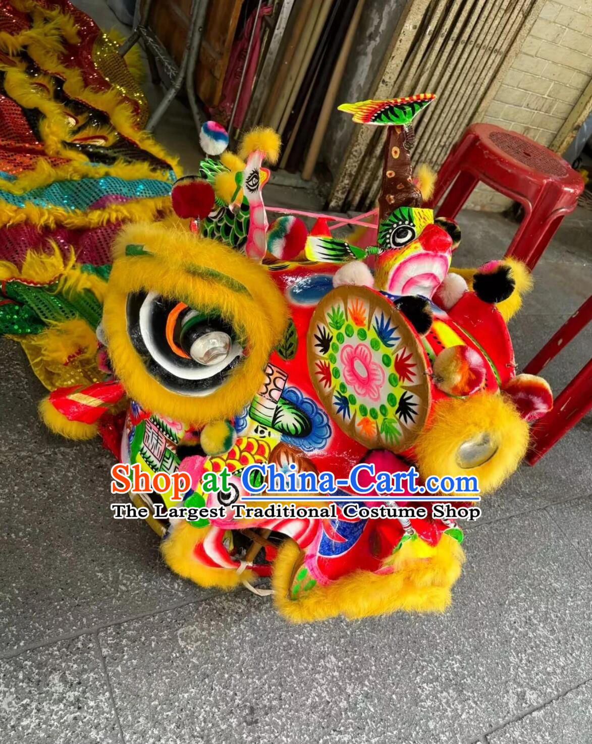 Chinese Lion Dancing Instruments Handmade Kylin Head Traditional Unicorn Lion Costume Complete Set