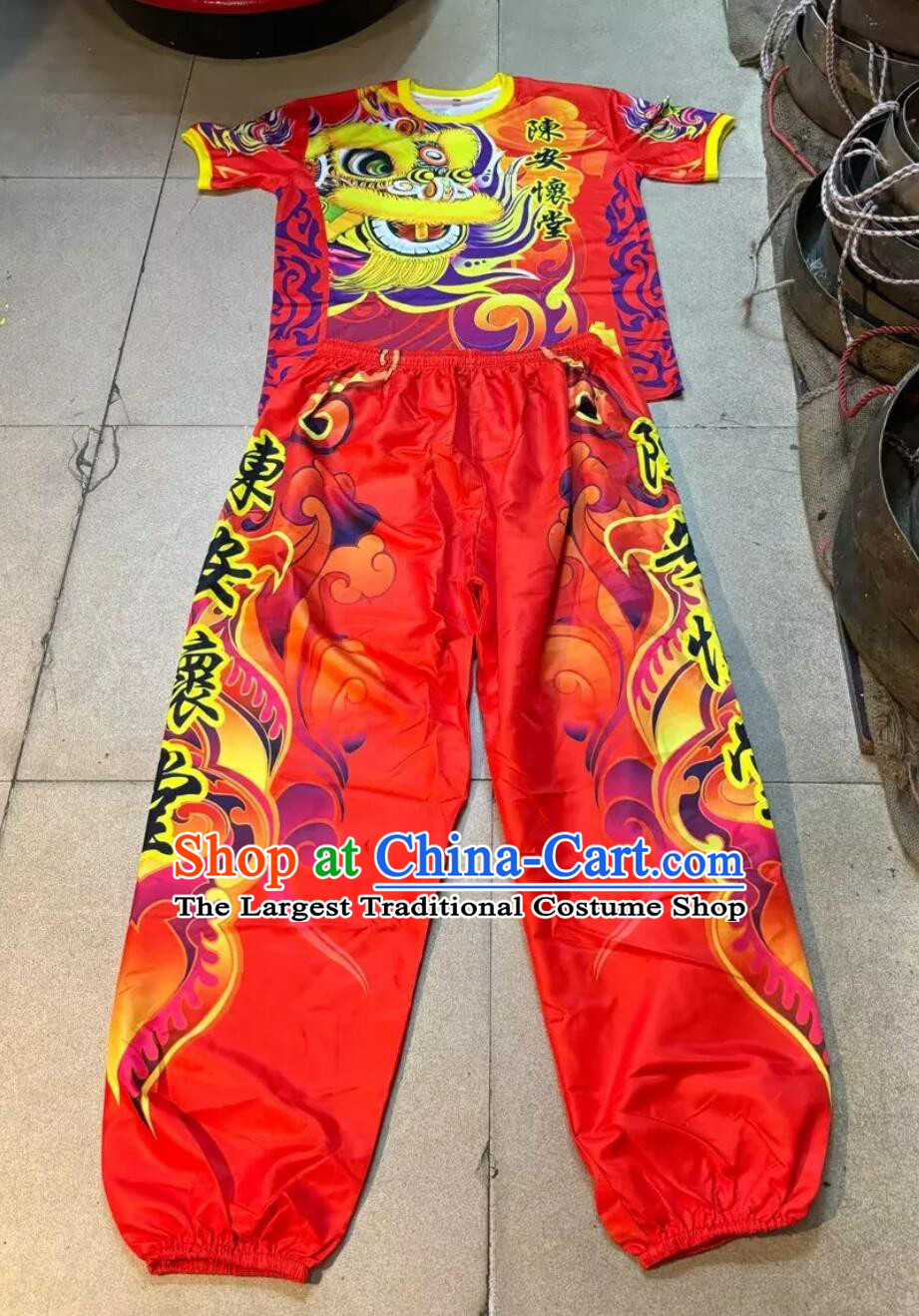 Chinese Lion Dance Team Clothing China Festival Performance Red Outfit Professional Lion Dance Uniform