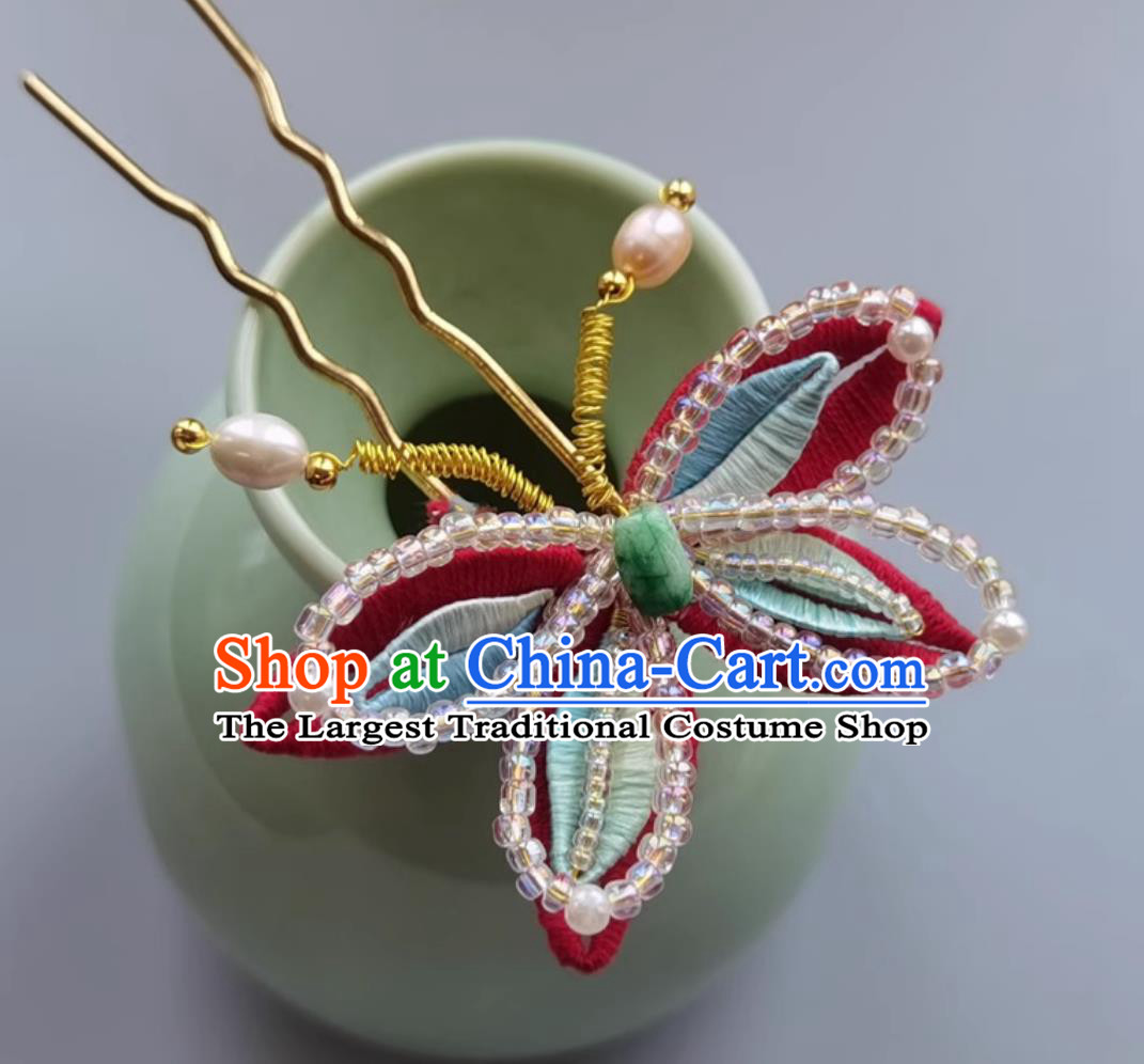 China Cheongsam Hair Jewelry Traditional Hanfu Headpiece Handmade Beads Butterfly Hairpin