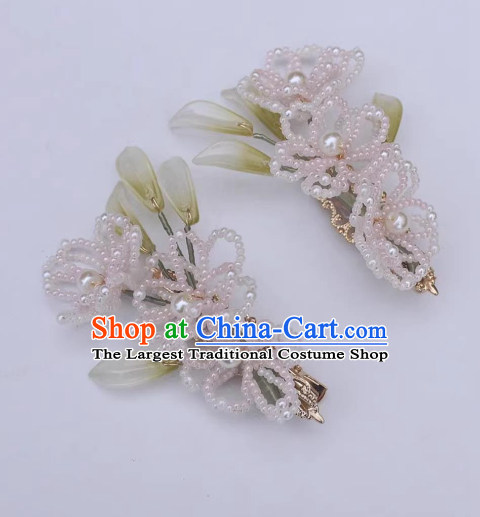 Traditional Hanfu Headpieces Handmade Pink Beads Hair Sticks China Cheongsam Hair Accessories