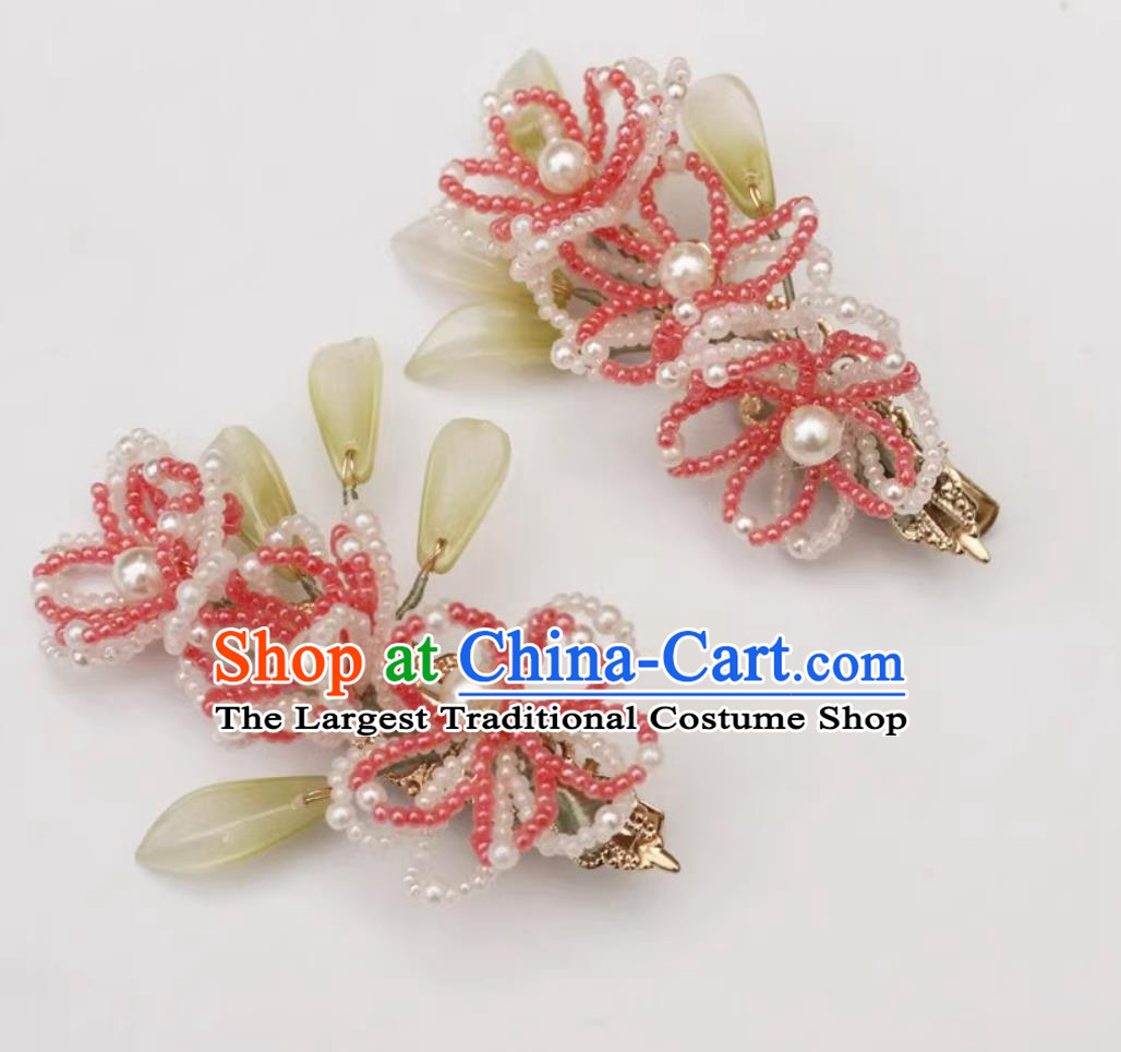 China Cheongsam Hair Accessories Traditional Hanfu Headpieces Handmade Red Beads Hair Sticks