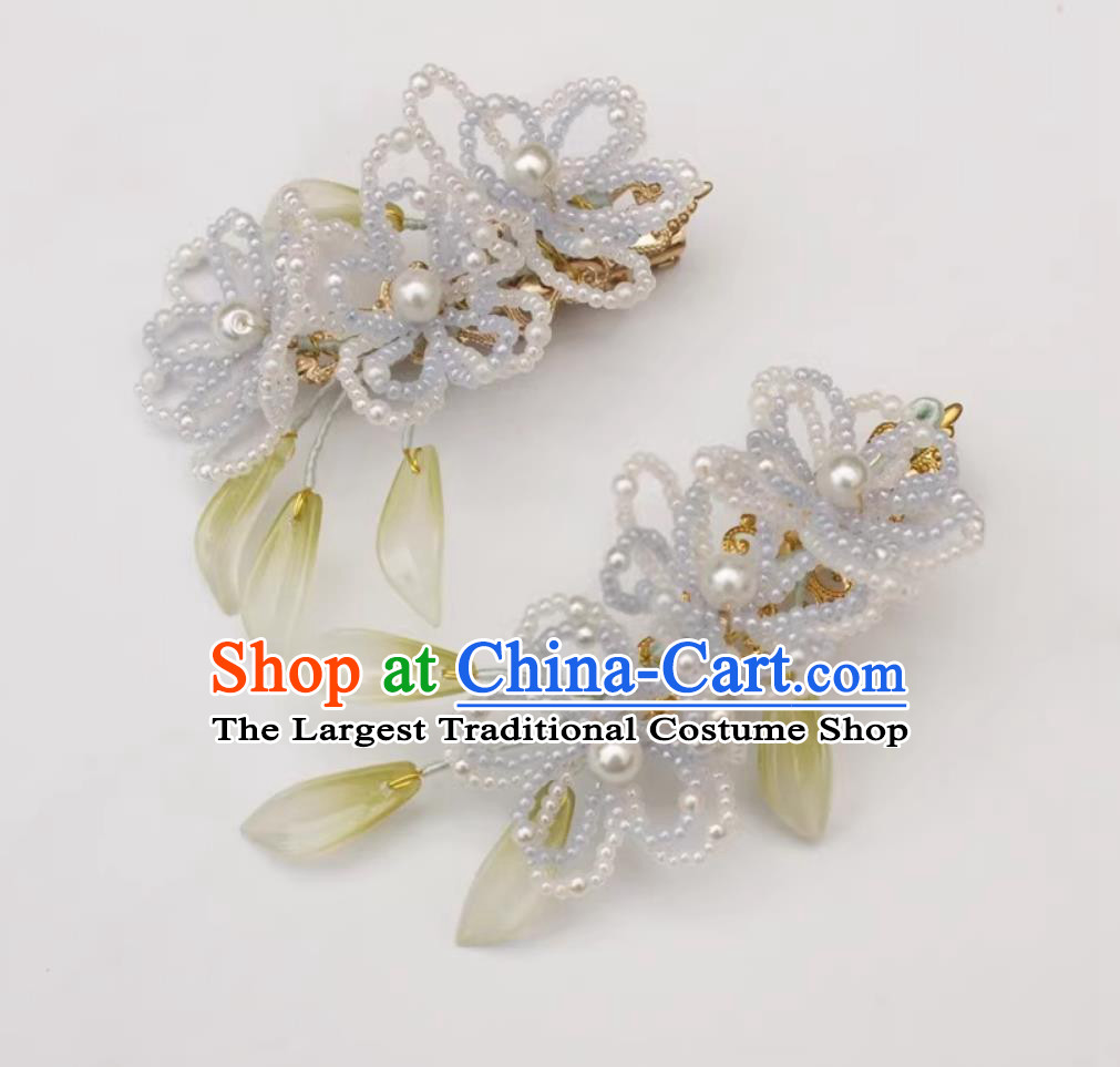 Traditional Hanfu Headpieces Handmade Light Blue Beads Hair Sticks China Cheongsam Hair Accessories