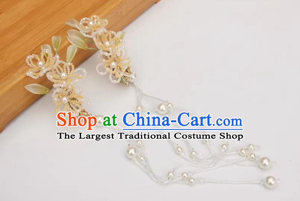 Handmade Yellow Beads Hair Clips China Cheongsam Hair Accessories Traditional Hanfu Tassel Headpieces