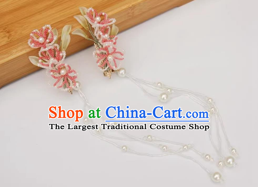 China Cheongsam Hair Accessories Traditional Hanfu Tassel Headpieces Handmade Red Beads Hair Clips