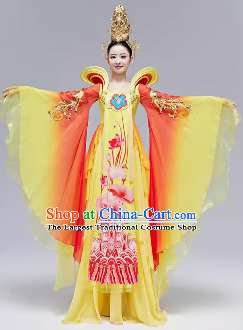 Chinese Classical Dance Costume Traditional Hanfu Clothing Ancient China Tang Dynasty Dance Yellow Dress