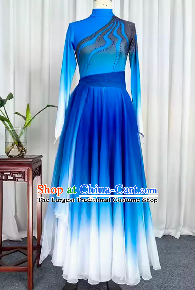 Traditional Mongolian Dance Clothing China Folk Dance Blue Dress Chinese Mongol Woman Group Dance Costume