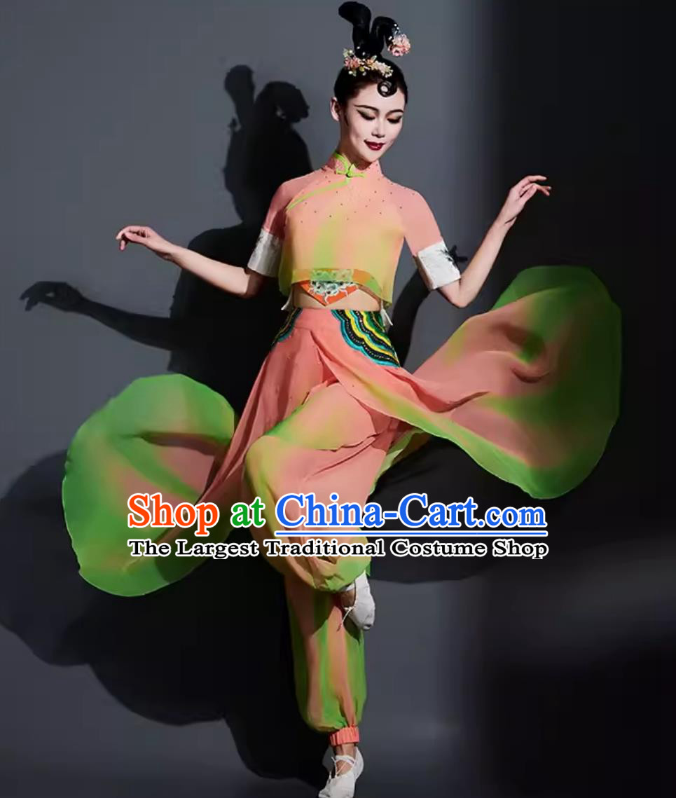 Traditional Fan Dance Women Group Dance Clothing China Yangko Dance Pink Outfit Chinese Umbrella Dance Costume