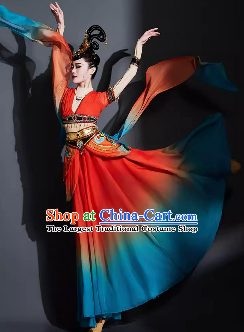 Woman Solo Dance Clothing China Dunhuang Flying Apsaras Dance Red Dress Chinese Classical Dance Costume