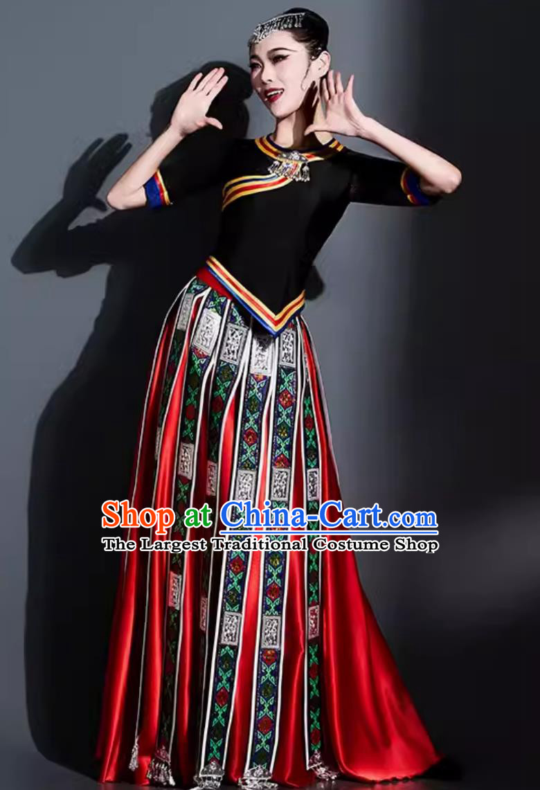 Chinese Classical Dance Costume Traditional Tibetan Ethnic Dance Clothing China Zang Nationality Dance Dress