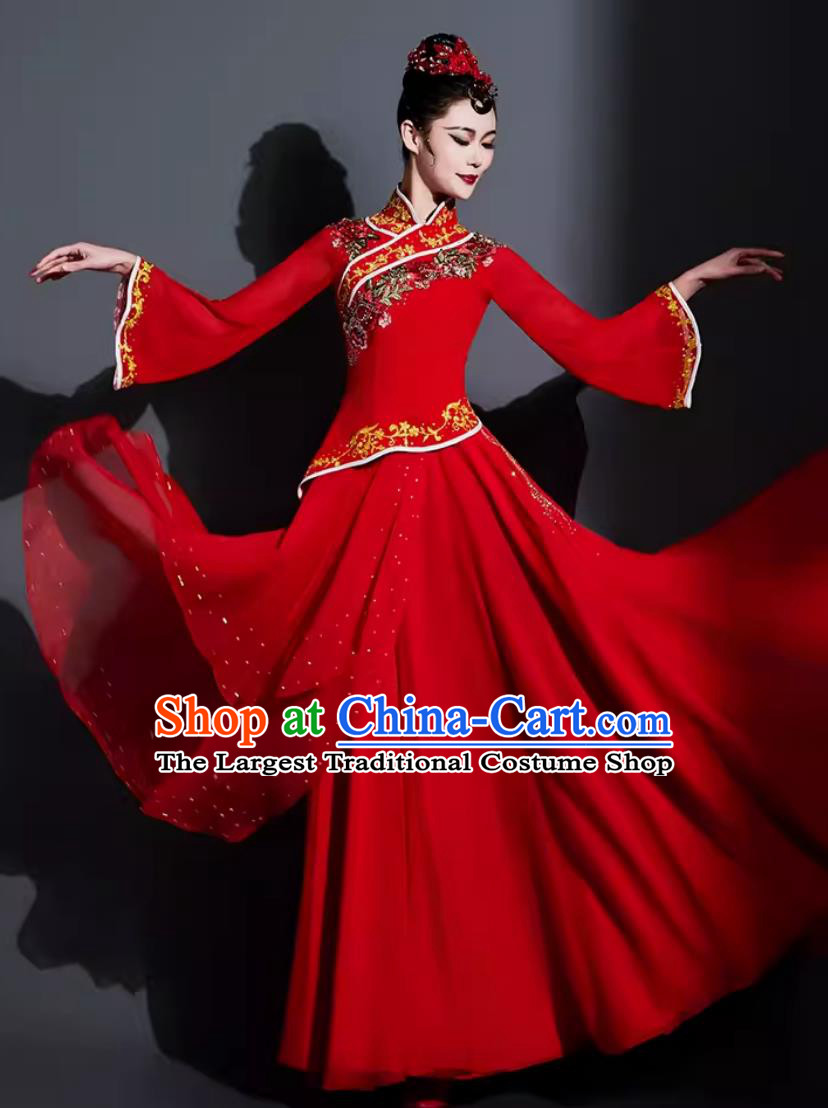 China Classical Dance Red Dress Chinese Umbrella Dance Fan Dance Costume Traditional Dance Clothing