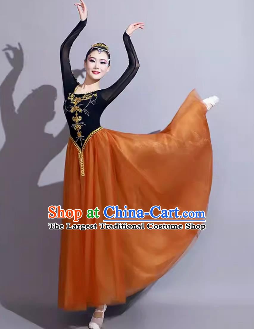 China Xinjiang Dance Dress Chinese Dance Contest Costume Traditional Ethnic Dance Clothing