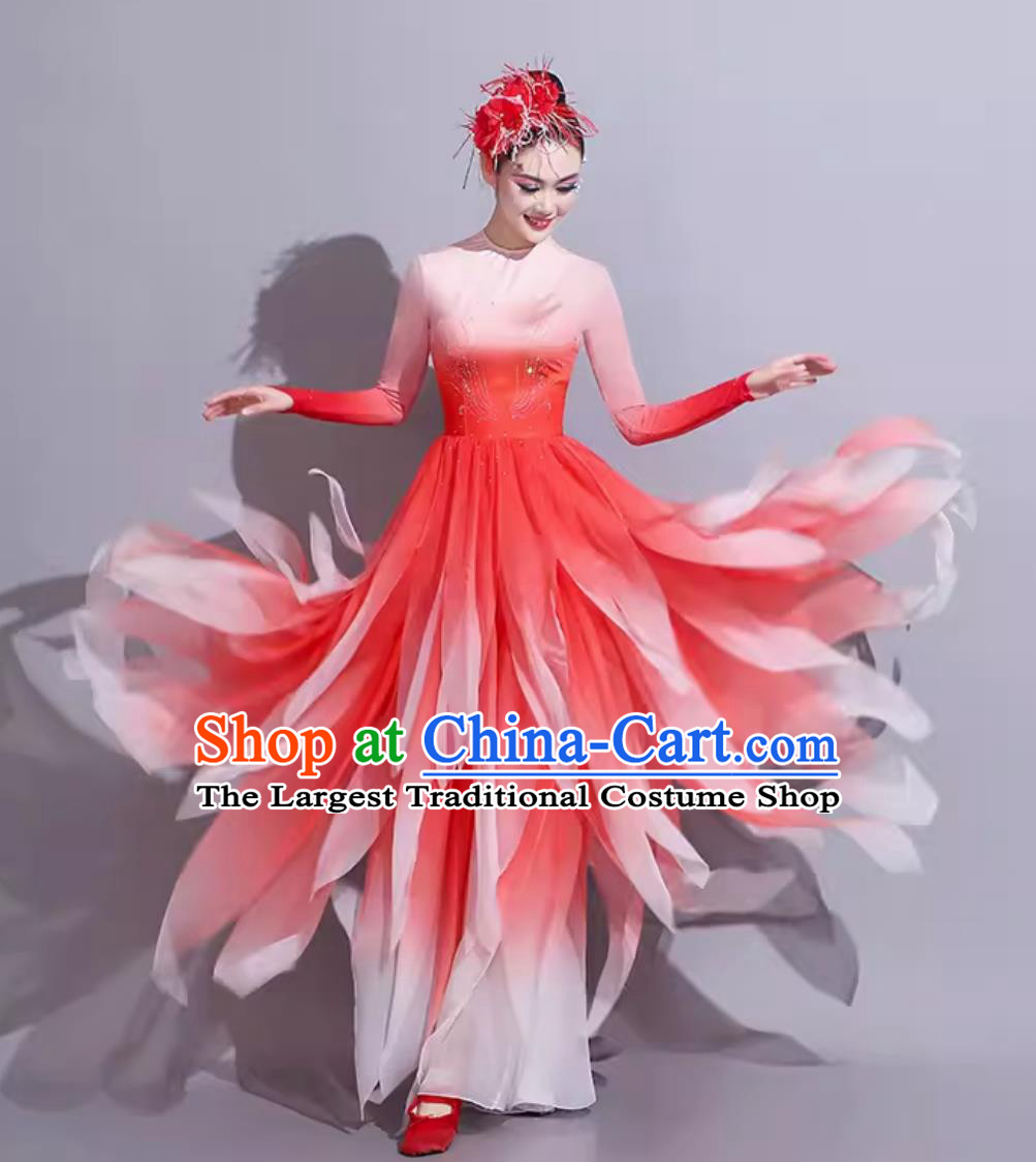 Traditional Women Group Dance Clothing China Classical Dance Red Dress Chinese Dance Contest Costume