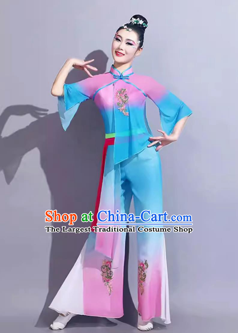 Chinese Yangko Dance Costume Traditional Women Group Dance Clothing China Folk Dance Blue Outfit