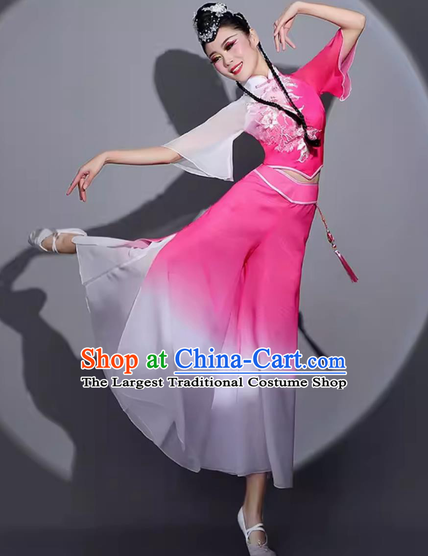 China Folk Dance Pink Outfit Chinese Jiaozhou Yangko Dance Costume Traditional Women Group Dance Clothing