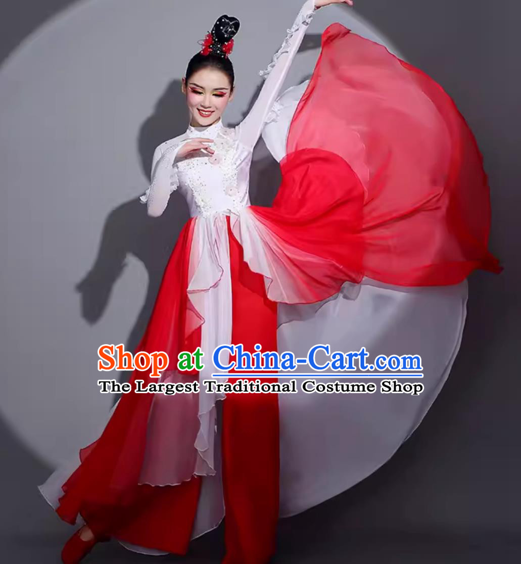 Traditional Women Group Dance Clothing China Classical Dance Red Dress Chinese Dance Contest Scale Costume