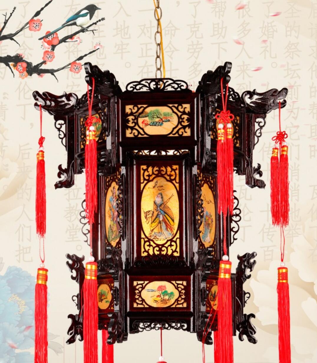 Handmade Chinese Palace Lantern Large Three Layers Antique Style Wood Lantern Eight Immortals Lamp